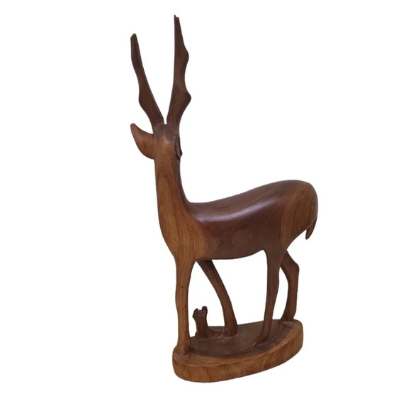 VINTAGE Hand Carved Wood Antelope Gazelle Statue Figurine African Animal Decor - Picture 2 of 2